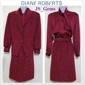 Vintage 3 Piece Red Maroon Matching Dress Set